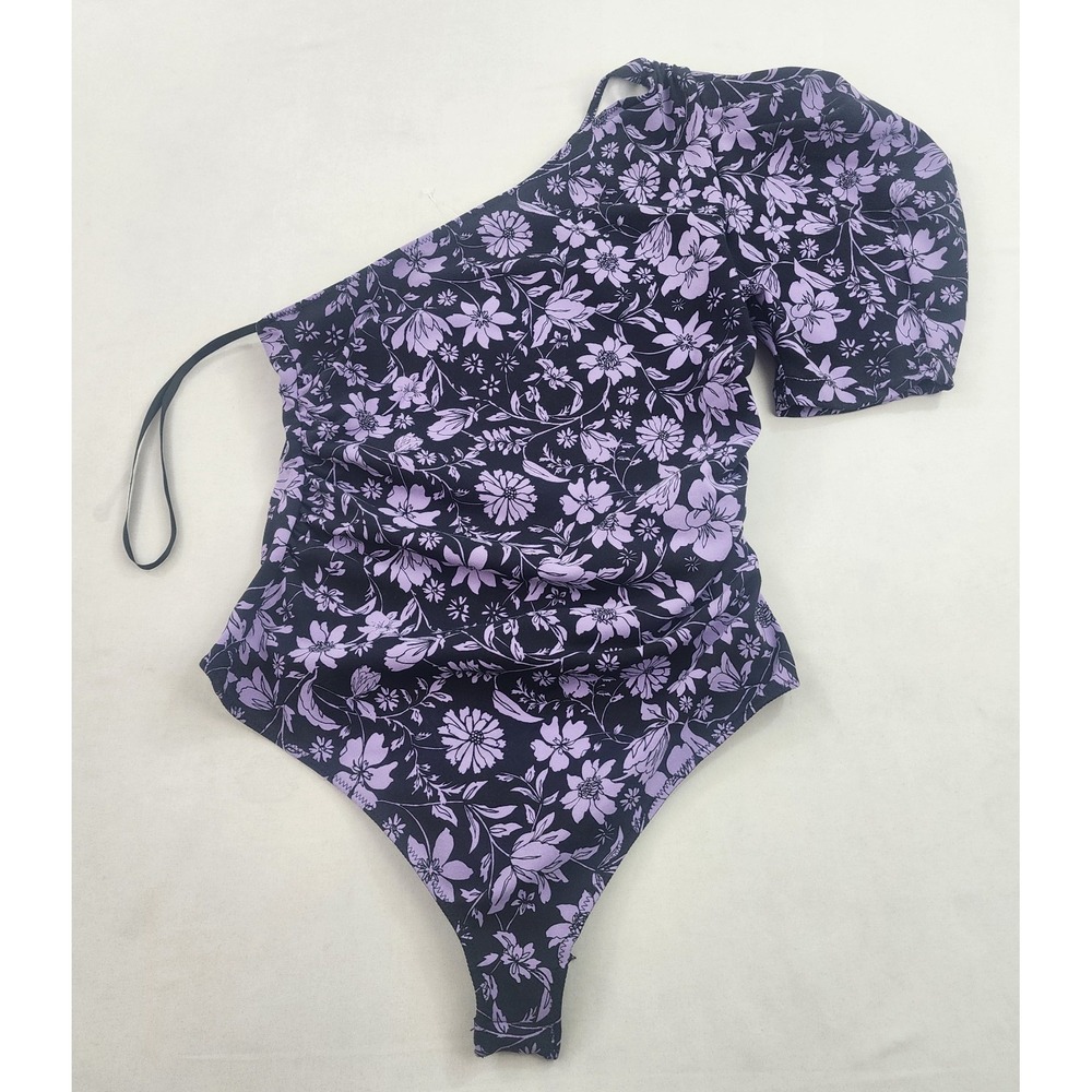 Free People Intimately Floral One Shoulder Bodysuit Purple Navy S Small
